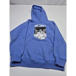 Hockey Hoodie Mens Medium Blue Fleece Pullover Graphic Kangaroo Pocket Skate